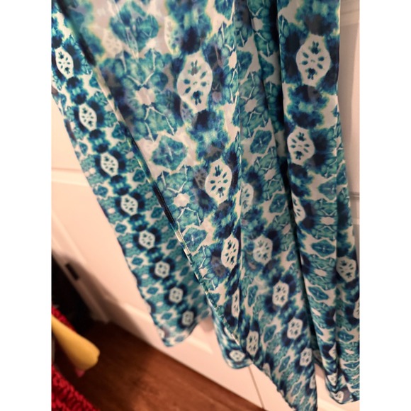 Dana Buchman Women's XL Teal Blue Geometric Print Sleeveless Ruffle Dress Lined - Picture 7 of 14